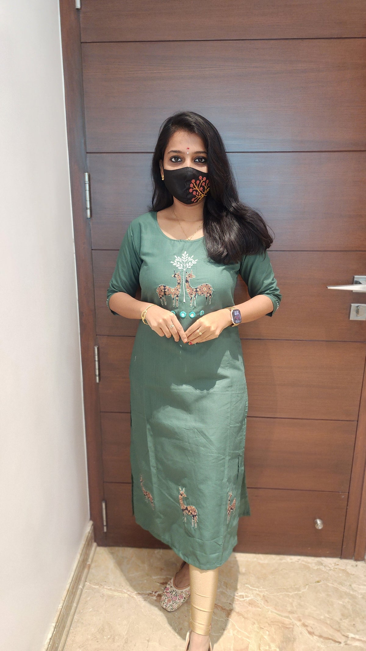 Hand embroidery kurti -Deer Theme (7911)