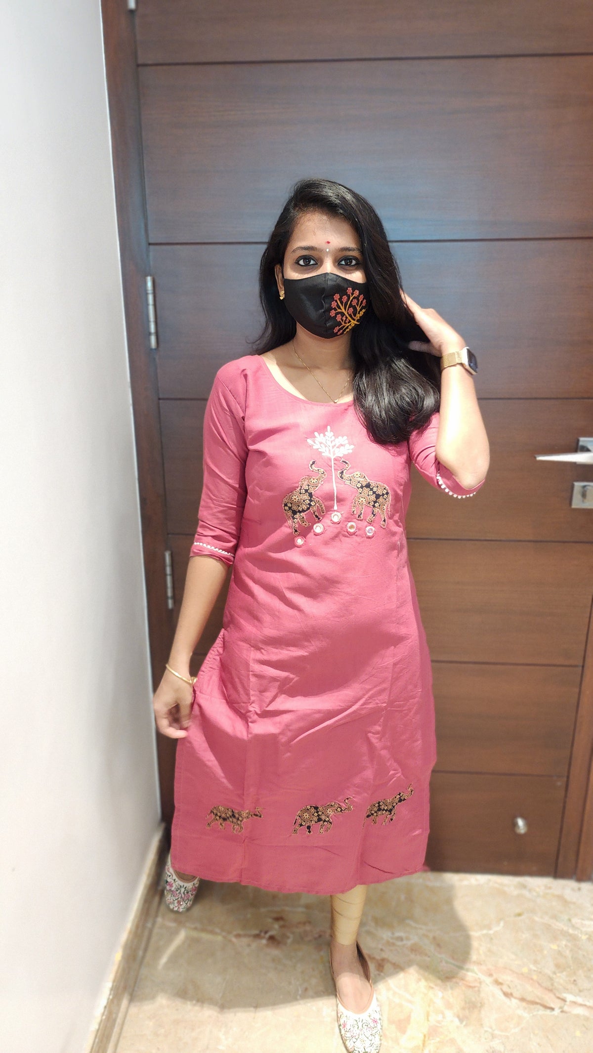 Hand embroidery kurti -Elephant Theme (7912)