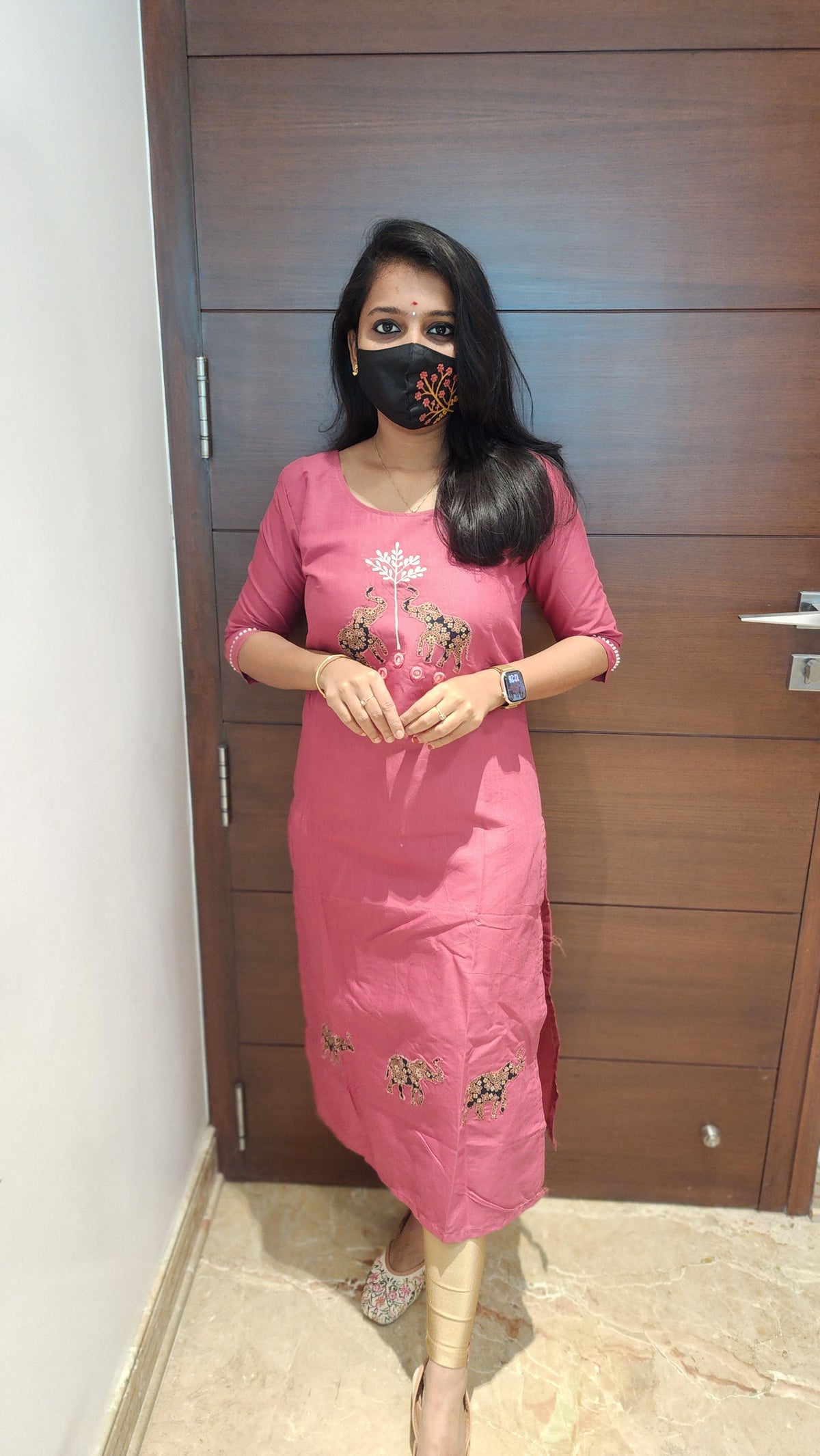 Hand embroidery kurti -Elephant Theme (7912)