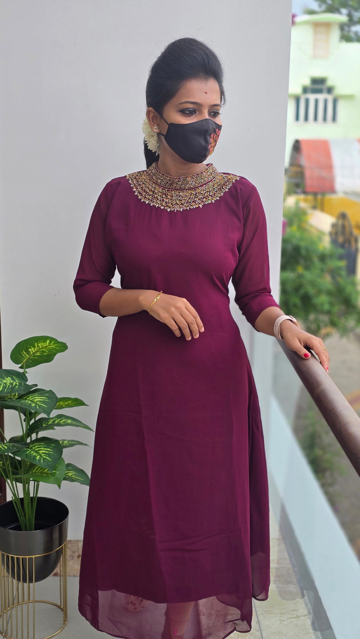 Jewel Neck Kurti(3178)