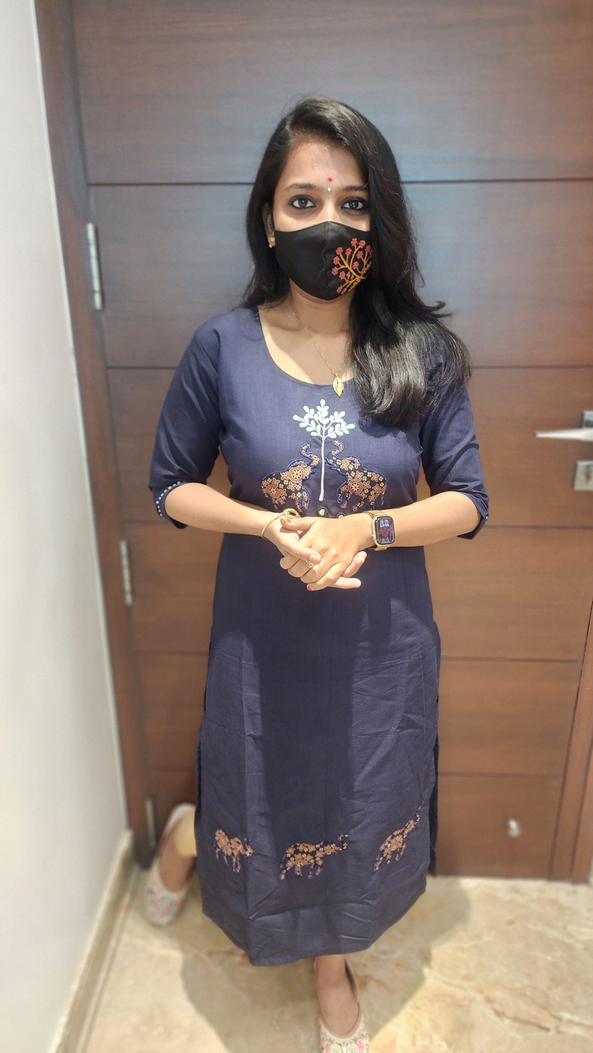 Hand embroidery kurti -Elephant Theme (7910)