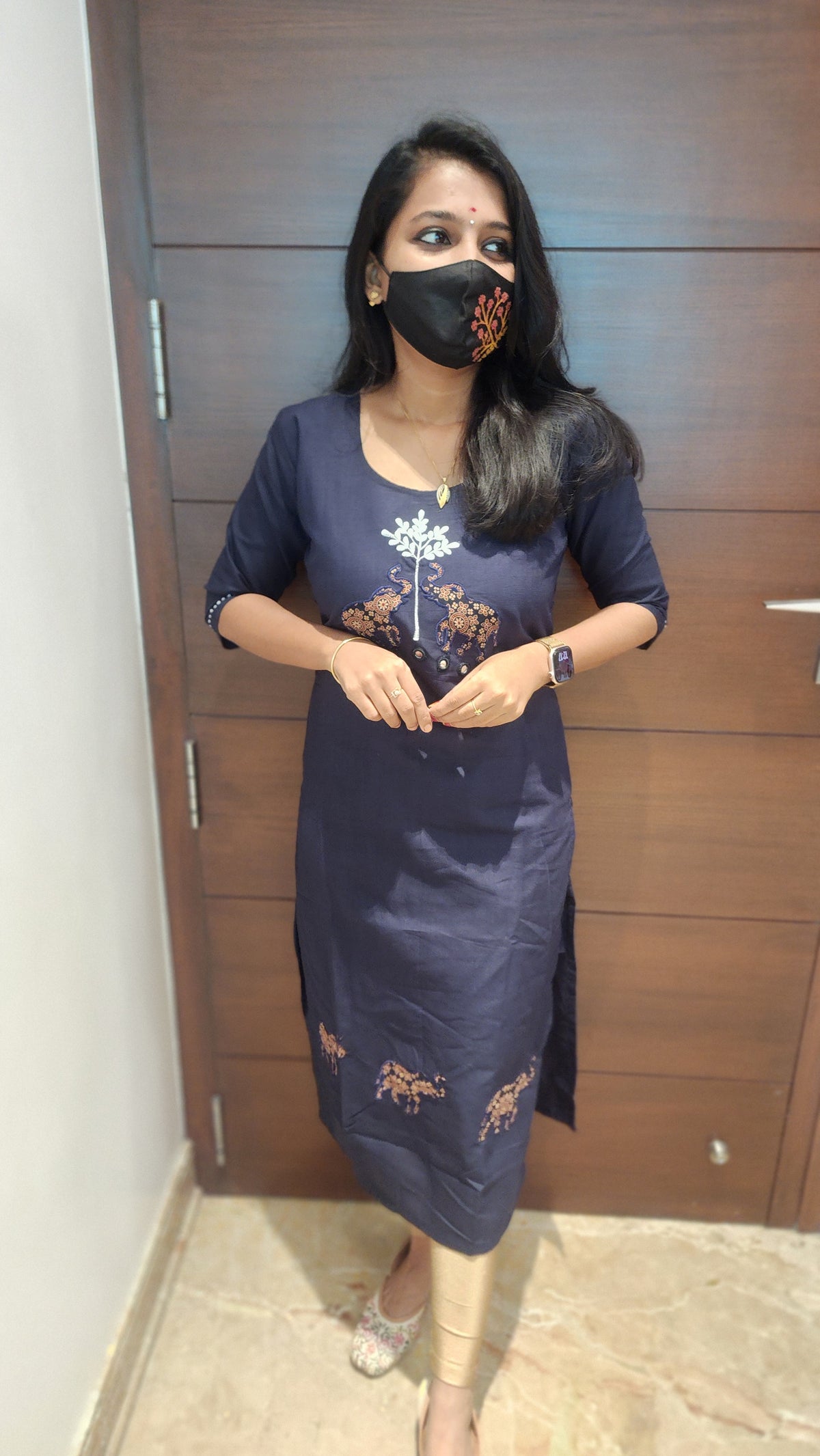 Hand embroidery kurti -Elephant Theme (7910)