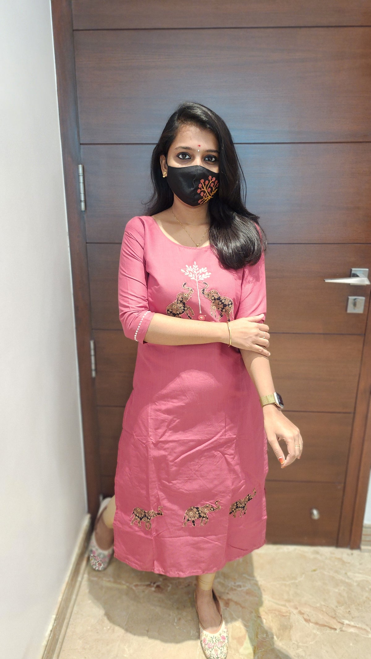 Hand embroidery kurti -Elephant Theme (7912)