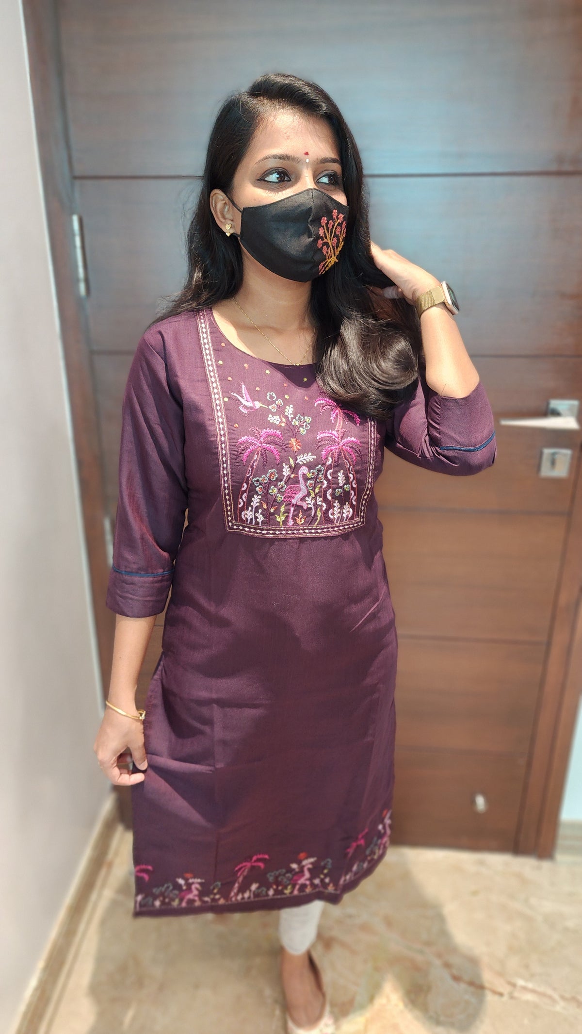 Hand embroidery kurti - Nature Theme(8316)