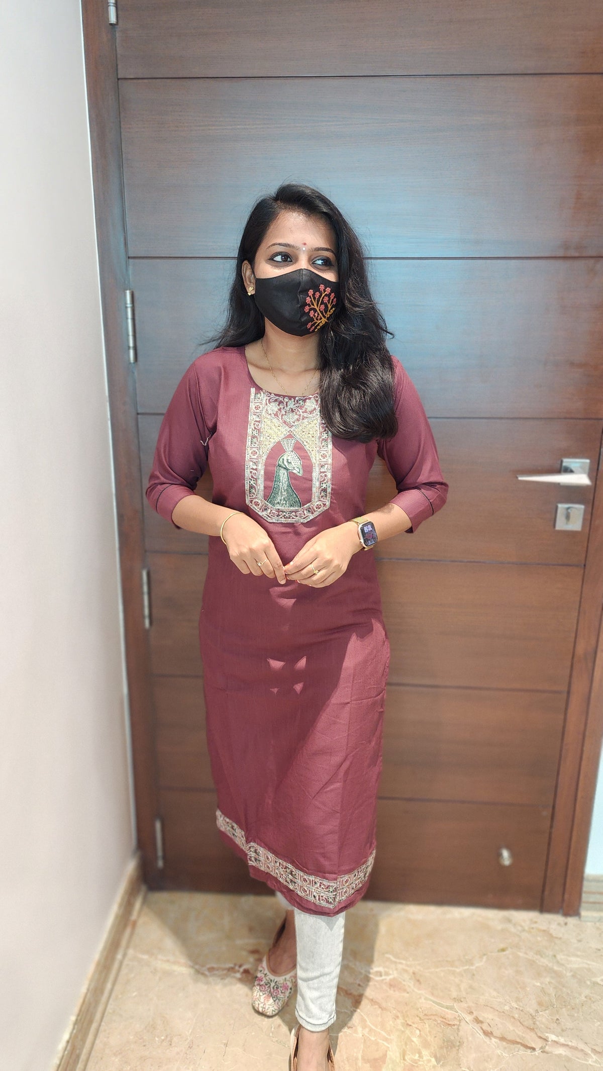 Hand embroidery kurti - Peacock Theme(8320)