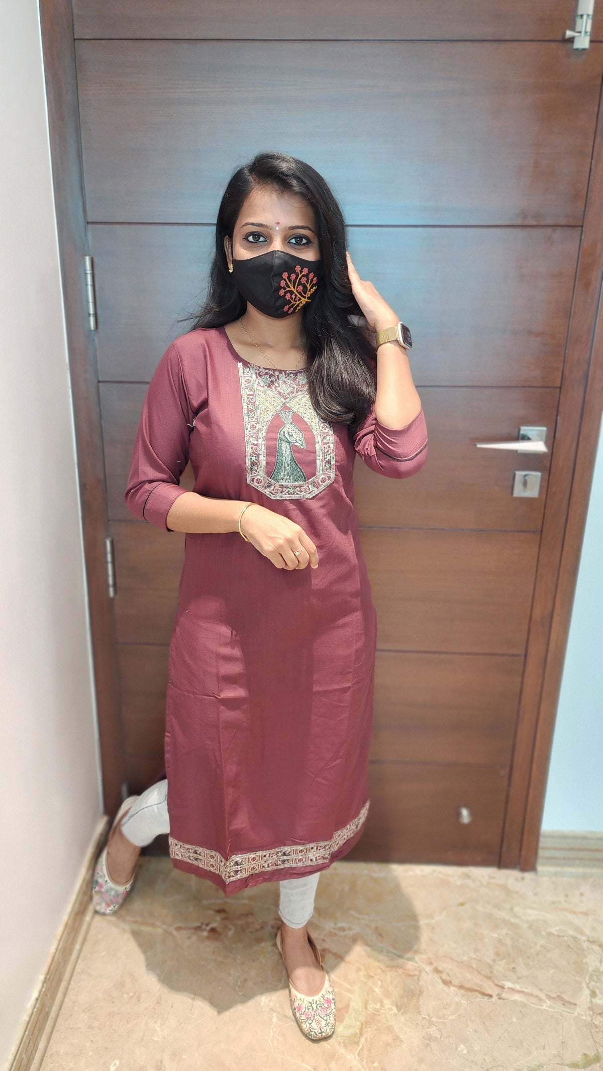 Hand embroidery kurti - Peacock Theme(8320)