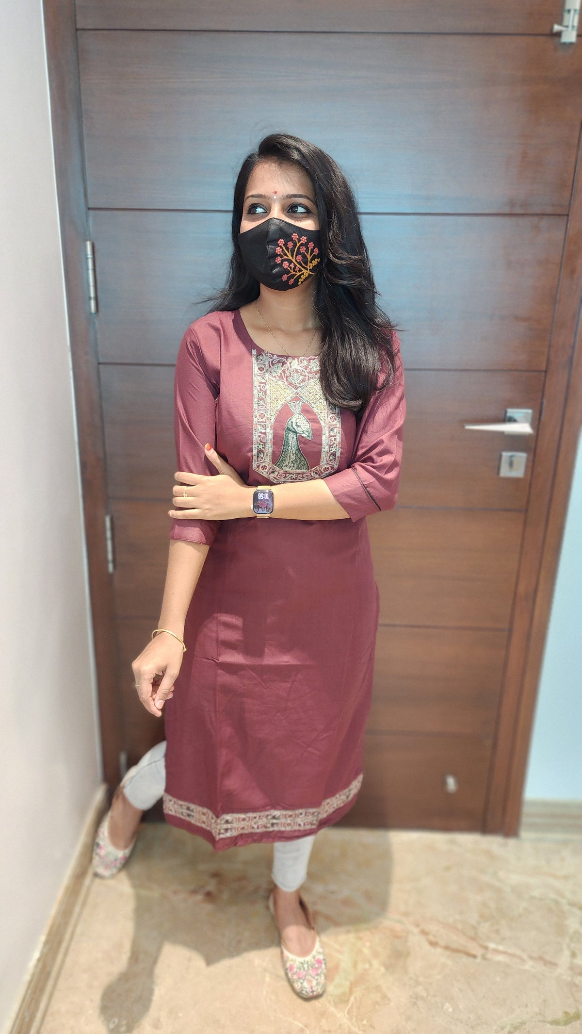 Hand embroidery kurti - Peacock Theme(8320)