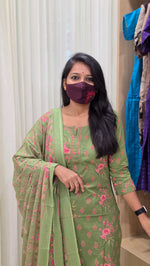 Floral Printed Cotton Salwar Suit with Dupatta for Women -12688